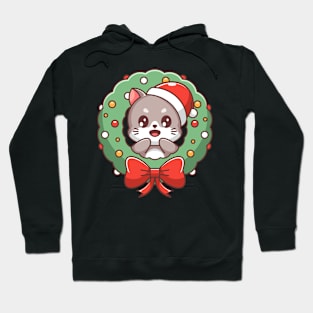 Cute cats with a christmas wreath for winter Hoodie